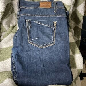 BKE Women's Blue Skinny Jeans with Tan Stitching